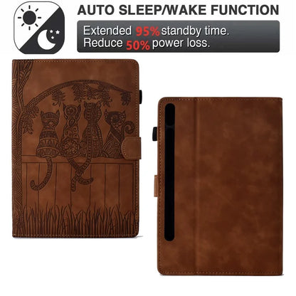For Samsung Galaxy Tab S9 Case Cats Imprinted PU Leather Card Slots Tablet Cover