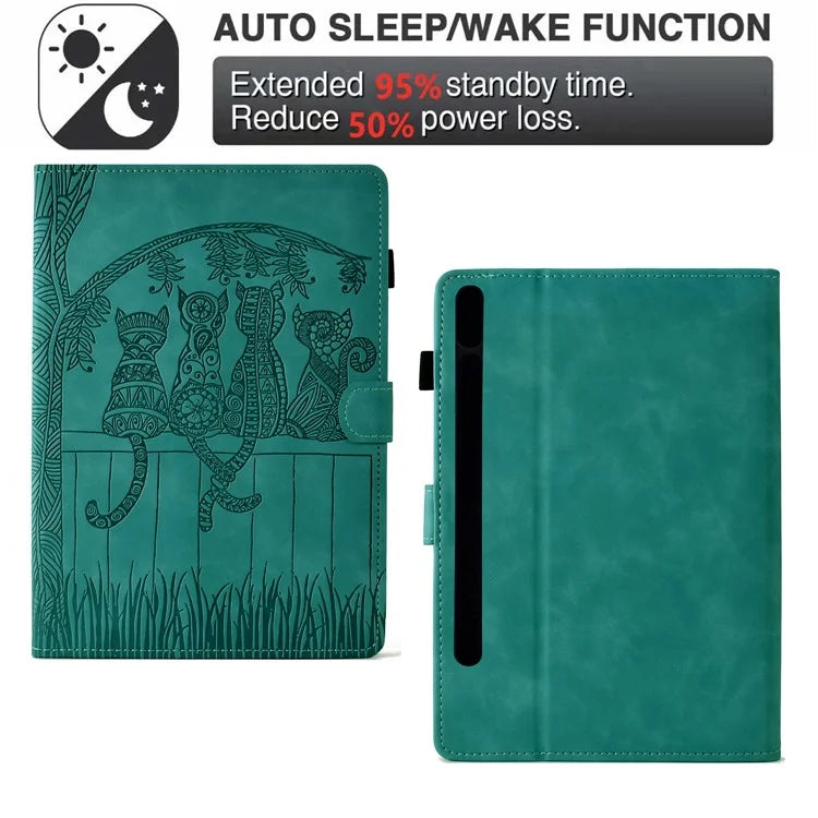 For Samsung Galaxy Tab S9 Case Cats Imprinted PU Leather Card Slots Tablet Cover