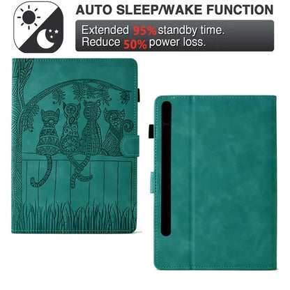 For Samsung Galaxy Tab S9 Case Cats Imprinted PU Leather Card Slots Tablet Cover