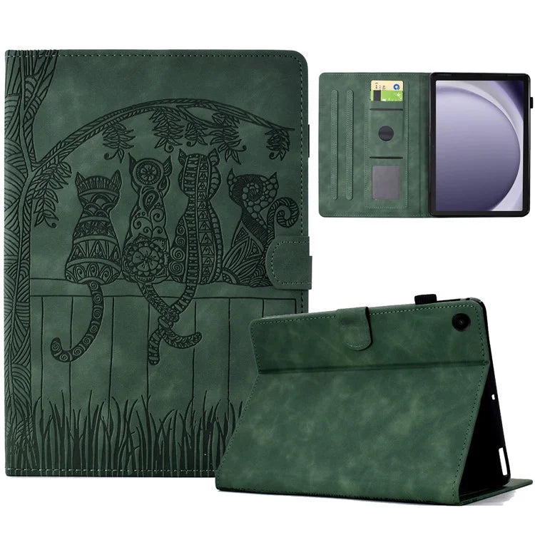 For Samsung Galaxy Tab A9+ Case Cats Imprinted PU Leather Card Slots Tablet Cover