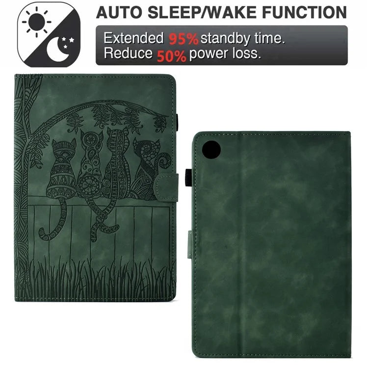 For Samsung Galaxy Tab A9+ Case Cats Imprinted PU Leather Card Slots Tablet Cover