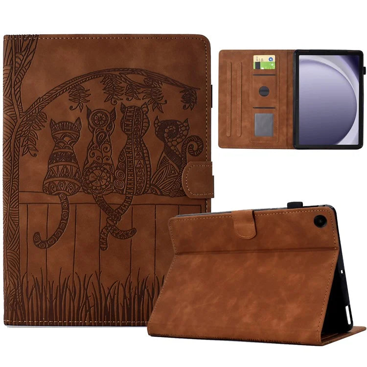For Samsung Galaxy Tab A9+ Case Cats Imprinted PU Leather Card Slots Tablet Cover