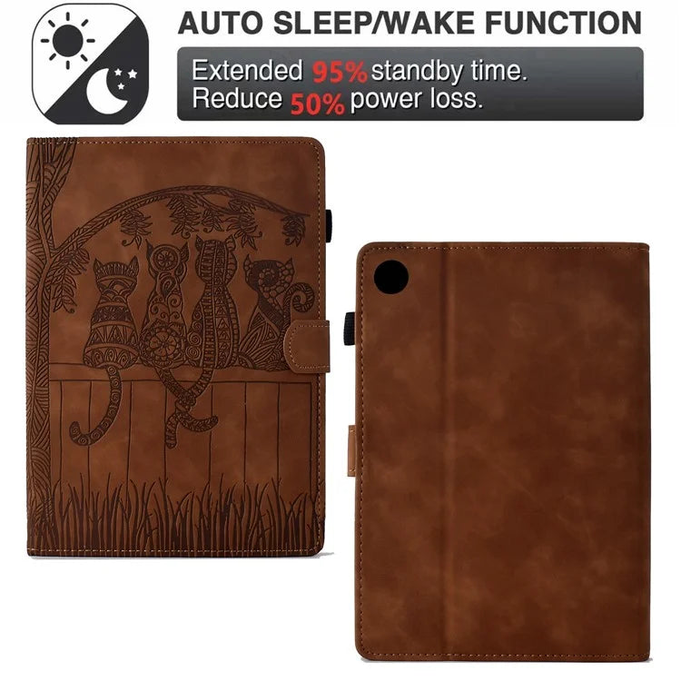 For Samsung Galaxy Tab A9+ Case Cats Imprinted PU Leather Card Slots Tablet Cover