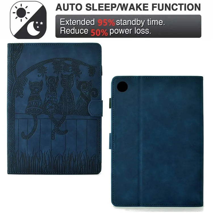 For Samsung Galaxy Tab A9+ Case Cats Imprinted PU Leather Card Slots Tablet Cover