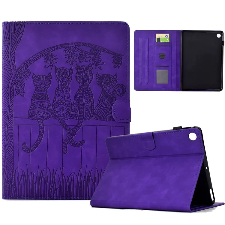 For Samsung Galaxy Tab A9+ Case Cats Imprinted PU Leather Card Slots Tablet Cover