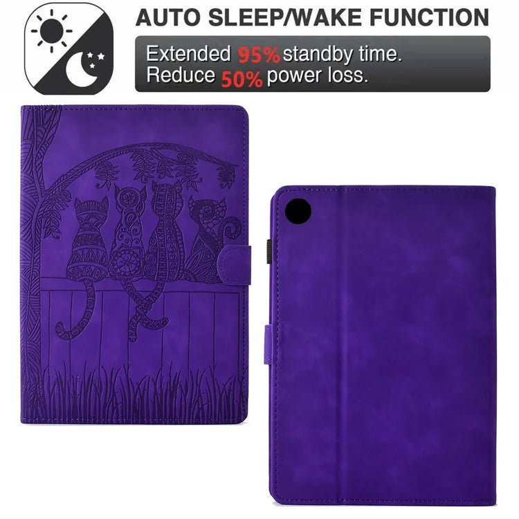 For Samsung Galaxy Tab A9+ Case Cats Imprinted PU Leather Card Slots Tablet Cover
