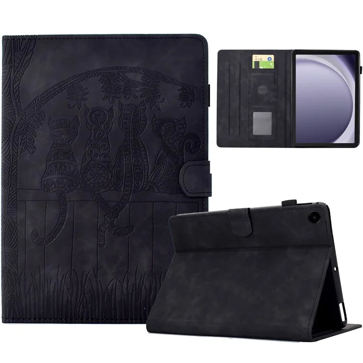 For Samsung Galaxy Tab A9+ Case Cats Imprinted PU Leather Card Slots Tablet Cover