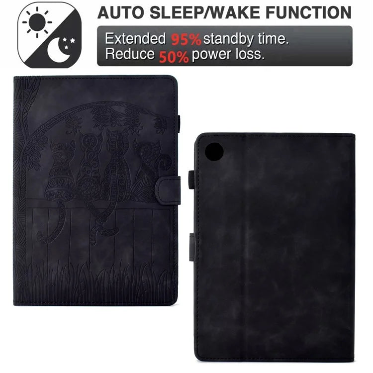 For Samsung Galaxy Tab A9+ Case Cats Imprinted PU Leather Card Slots Tablet Cover