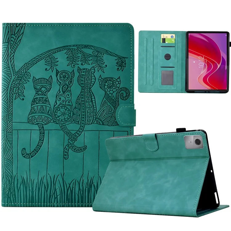 For Lenovo Tab M11 / Xiaoxin Pad 11 2024 Case Cats Imprinted PU Leather Card Slots Tablet Cover