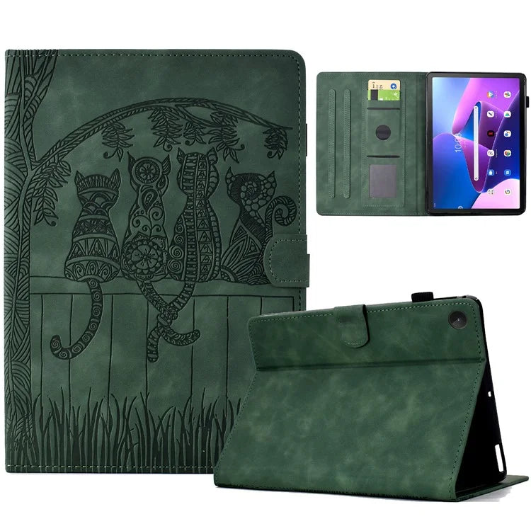 For Lenovo Tab M10 Plus (3rd Gen) Case Cats Imprinted PU Leather Card Slots Tablet Cover