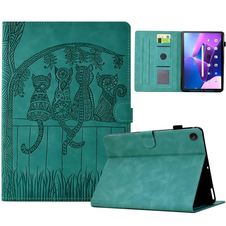 For Lenovo Tab M10 Plus (3rd Gen) Case Cats Imprinted PU Leather Card Slots Tablet Cover