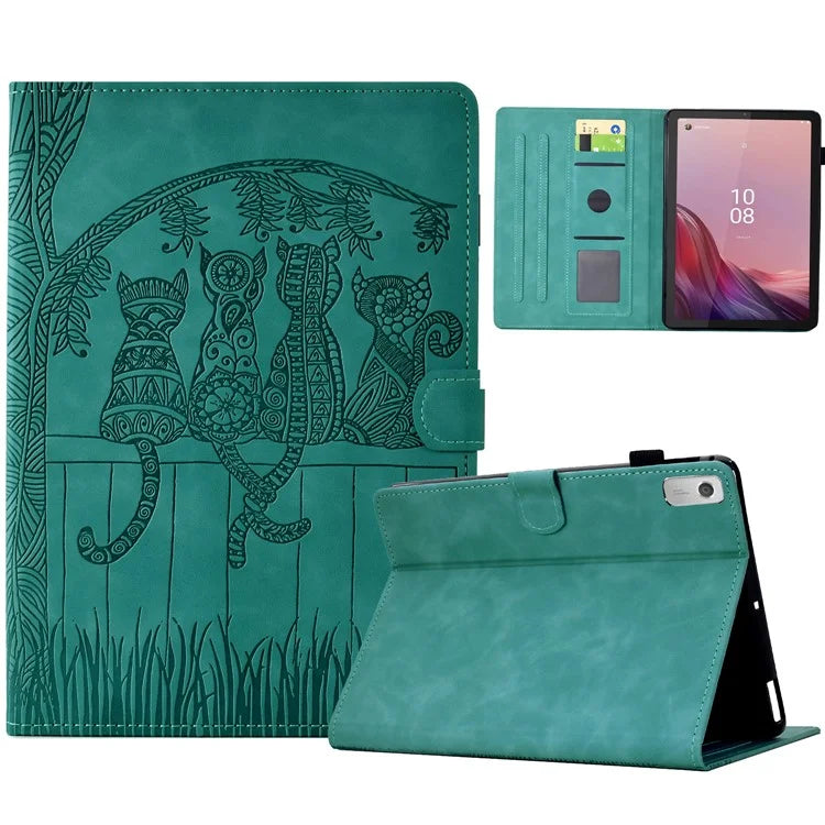 For Lenovo Tab M9 TB-310FU Case Cats Imprinted PU Leather Card Slots Tablet Cover