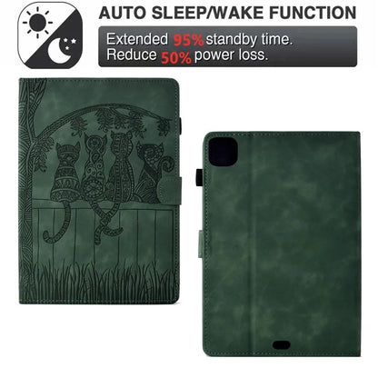 For iPad Pro 11 (2024) Case Cats Imprinted PU Leather Card Slots Tablet Cover