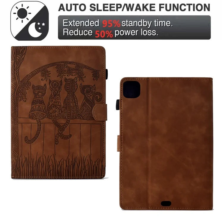 For iPad Pro 11 (2024) Case Cats Imprinted PU Leather Card Slots Tablet Cover