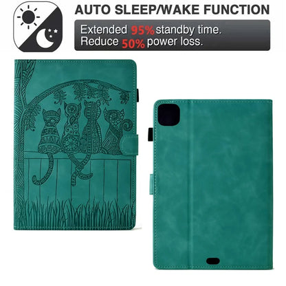 For iPad Pro 11 (2024) Case Cats Imprinted PU Leather Card Slots Tablet Cover