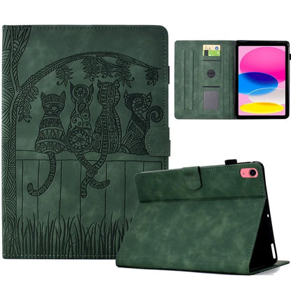 For iPad 10.9 (2022) Case Cats Imprinted PU Leather Card Slots Tablet Cover