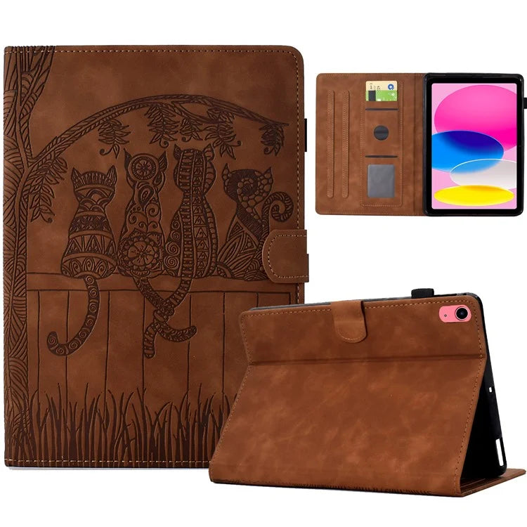 For iPad 10.9 (2022) Case Cats Imprinted PU Leather Card Slots Tablet Cover