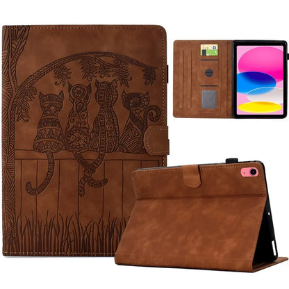 For iPad 10.9 (2022) Case Cats Imprinted PU Leather Card Slots Tablet Cover