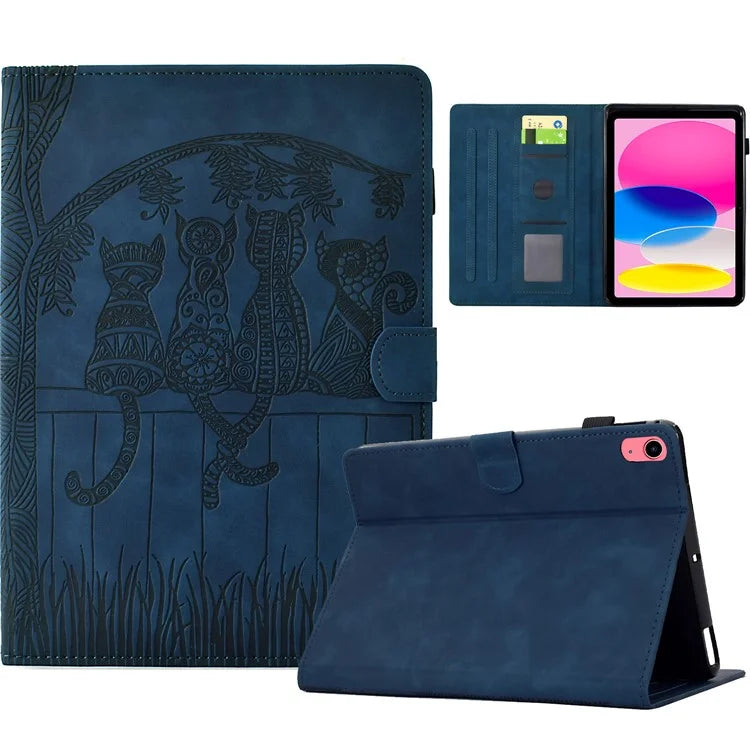 For iPad 10.9 (2022) Case Cats Imprinted PU Leather Card Slots Tablet Cover