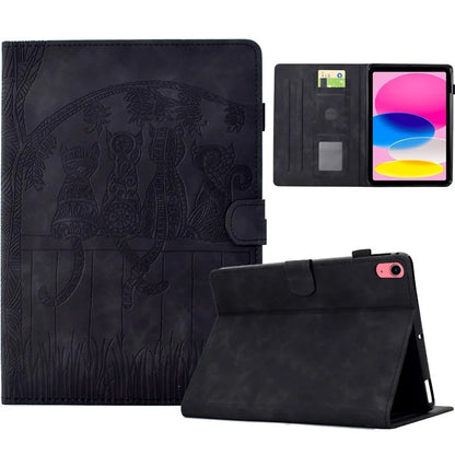 For iPad 10.9 (2022) Case Cats Imprinted PU Leather Card Slots Tablet Cover