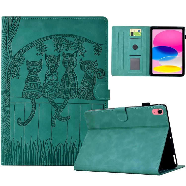 For iPad 10.9 (2022) Case Cats Imprinted PU Leather Card Slots Tablet Cover