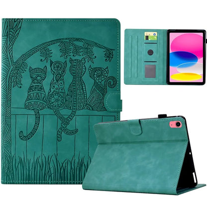 For iPad 10.9 (2022) Case Cats Imprinted PU Leather Card Slots Tablet Cover