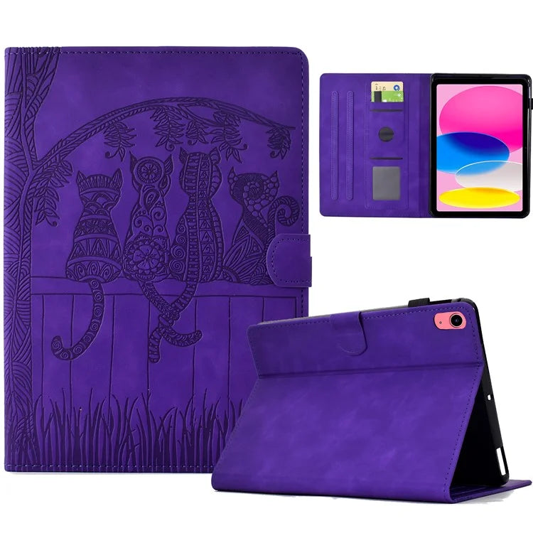 For iPad 10.9 (2022) Case Cats Imprinted PU Leather Card Slots Tablet Cover