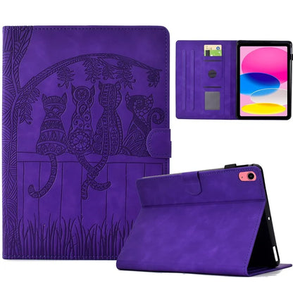 For iPad 10.9 (2022) Case Cats Imprinted PU Leather Card Slots Tablet Cover