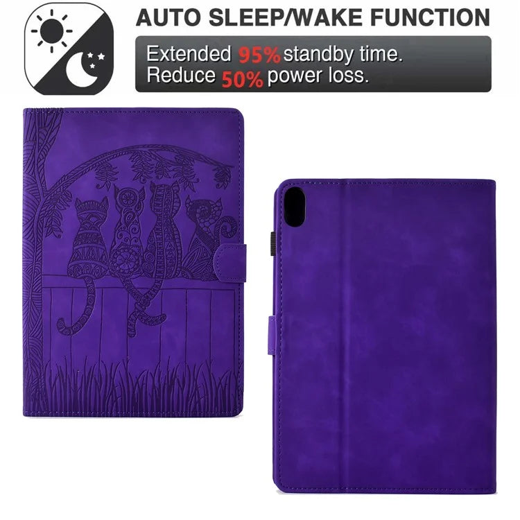 For iPad 10.9 (2022) Case Cats Imprinted PU Leather Card Slots Tablet Cover