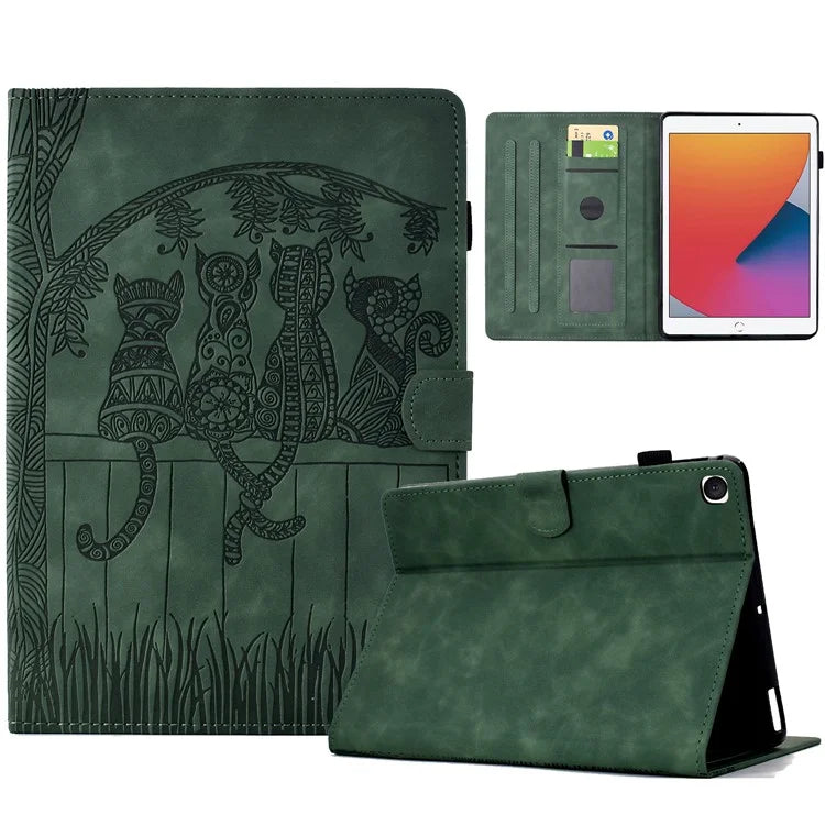 For iPad 10.2 (2020) / (2019) Case Cats Imprinted PU Leather Card Slots Tablet Cover