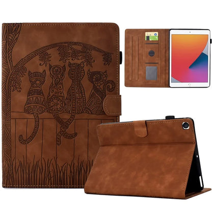For iPad 10.2 (2020) / (2019) Case Cats Imprinted PU Leather Card Slots Tablet Cover