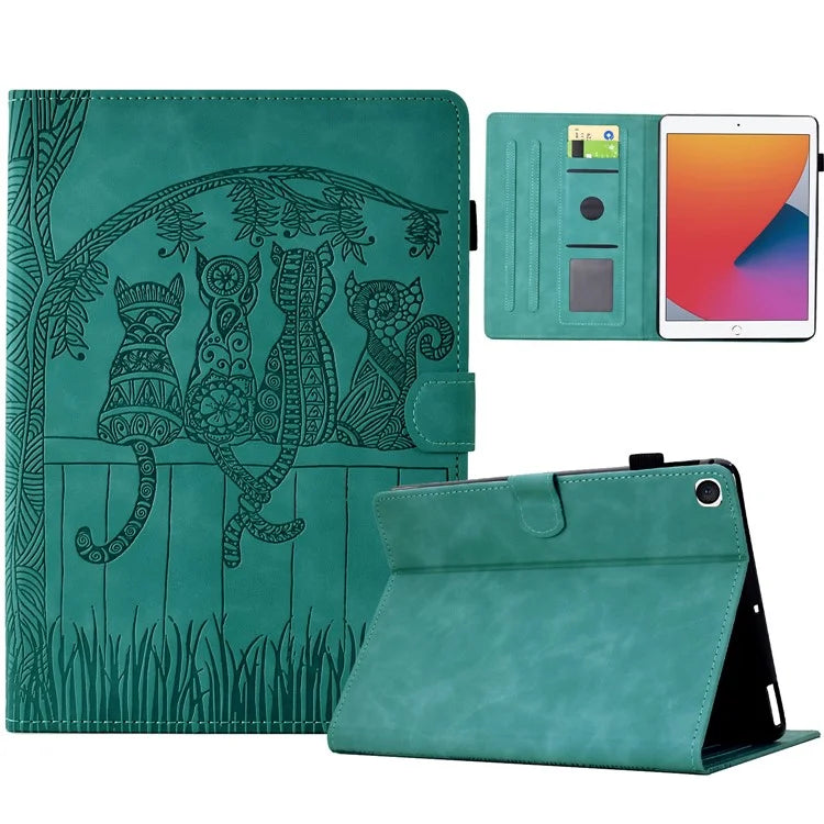 For iPad 10.2 (2020) / (2019) Case Cats Imprinted PU Leather Card Slots Tablet Cover