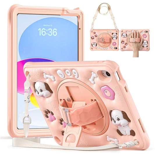 For iPad 10.9 (2022) Case with Shoulder Strap Kickstand Cute Dog PC+Silicone+TPU Tablet Cover