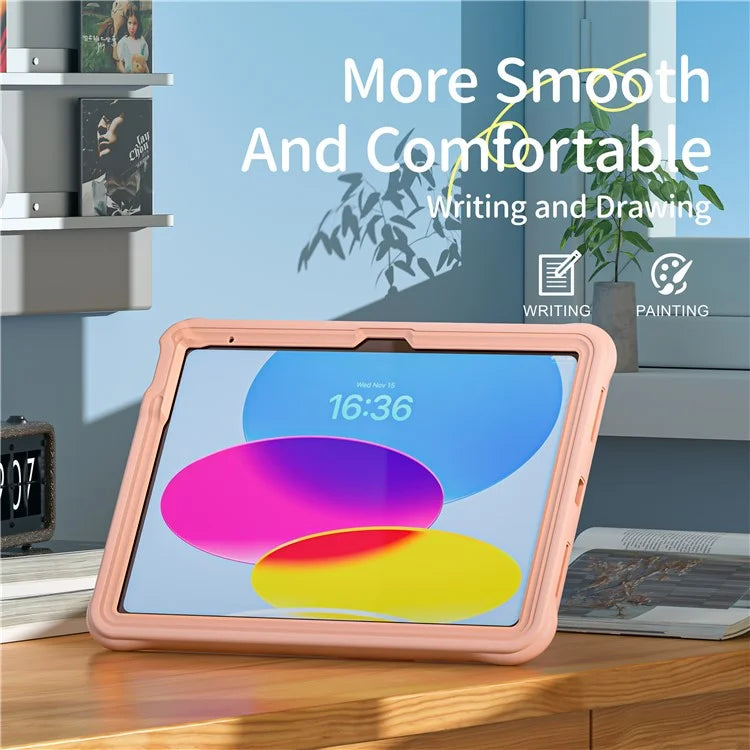 For iPad 10.9 (2022) Case with Shoulder Strap Kickstand Cute Dog PC+Silicone+TPU Tablet Cover