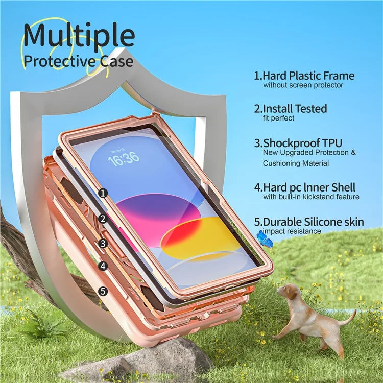 For iPad 10.9 (2022) Case with Shoulder Strap Kickstand Cute Dog PC+Silicone+TPU Tablet Cover