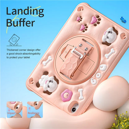 For iPad 10.9 (2022) Case with Shoulder Strap Kickstand Cute Dog PC+Silicone+TPU Tablet Cover