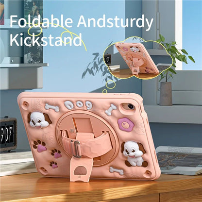 For iPad 10.9 (2022) Case Kickstand Cute Dog PC+Silicone+TPU Tablet Cover