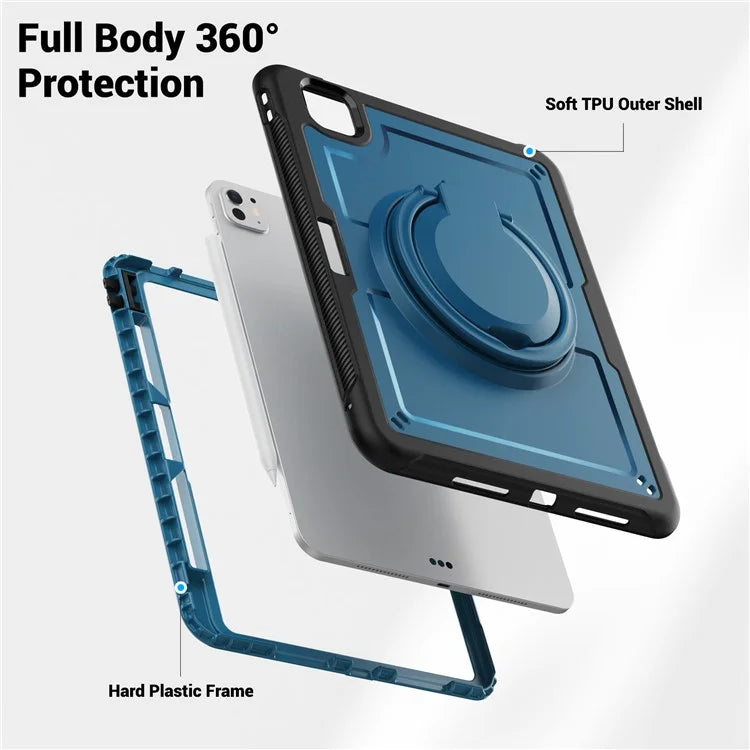 For iPad Pro 11 (2024) M4 A2836 Case Shockproof PC+TPU Tablet Cover with Kickstand, Pencil Holder