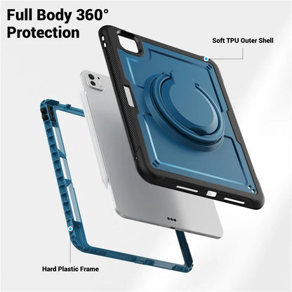 For iPad Pro 11 (2024) M4 A2836 Case Shockproof PC+TPU Tablet Cover with Kickstand, Pencil Holder