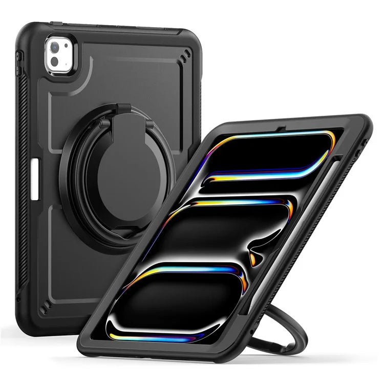 For iPad Pro 11 (2024) M4 A2836 Case Shockproof PC+TPU Tablet Cover with Kickstand, Pencil Holder