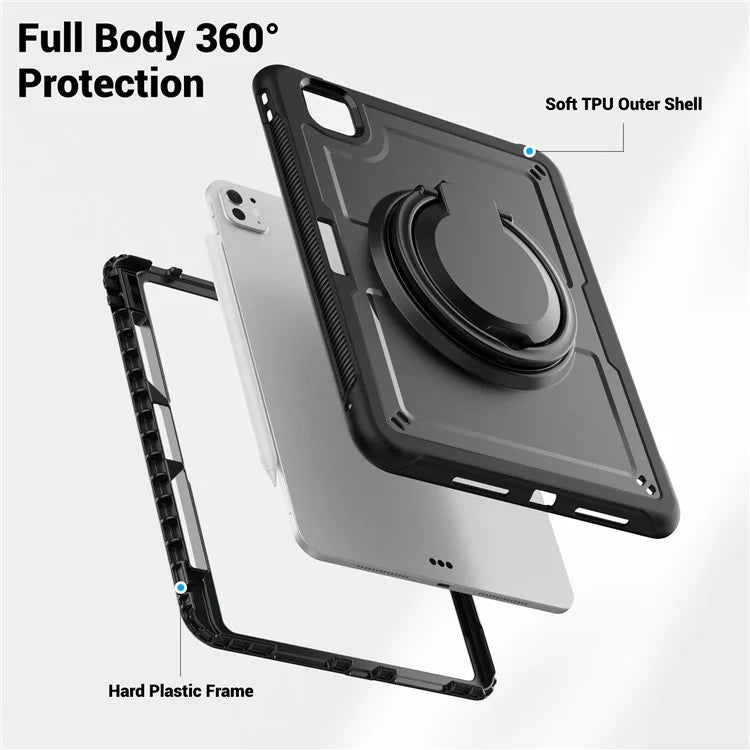 For iPad Pro 11 (2024) M4 A2836 Case Shockproof PC+TPU Tablet Cover with Kickstand, Pencil Holder
