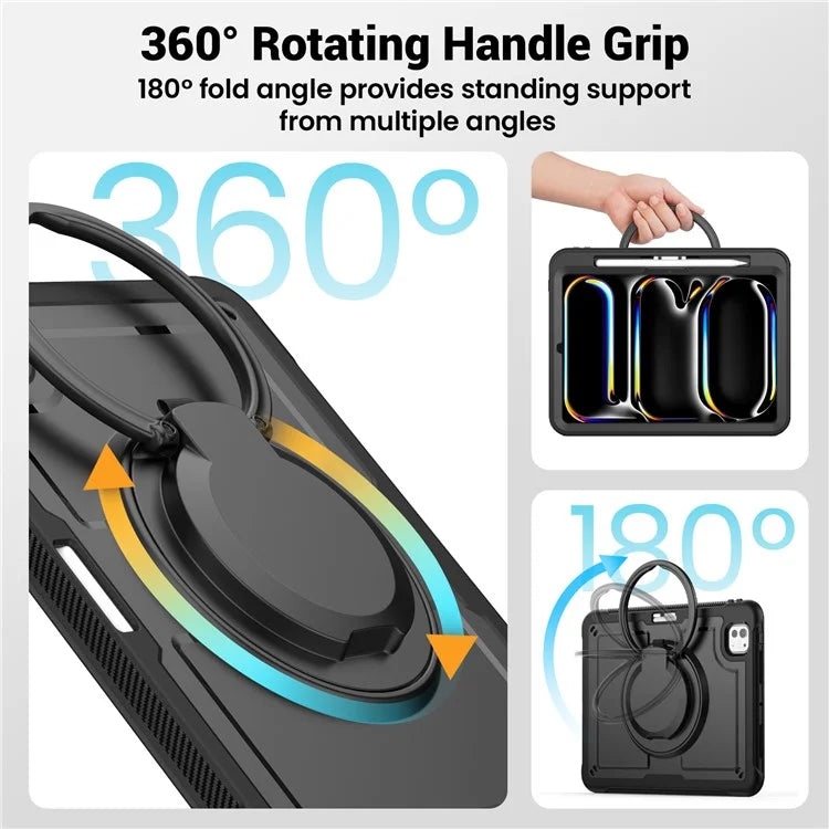 For iPad Pro 11 (2024) M4 A2836 Case Shockproof PC+TPU Tablet Cover with Kickstand, Pencil Holder
