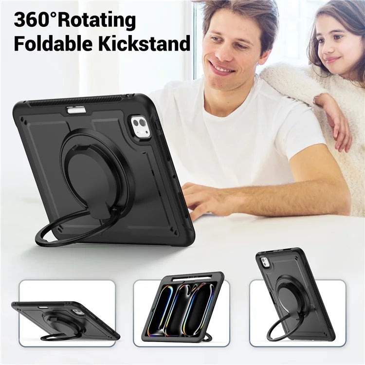 For iPad Pro 11 (2024) M4 A2836 Case Shockproof PC+TPU Tablet Cover with Kickstand, Pencil Holder