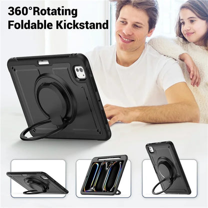 For iPad Pro 11 (2024) M4 A2836 Case Shockproof PC+TPU Tablet Cover with Kickstand, Pencil Holder