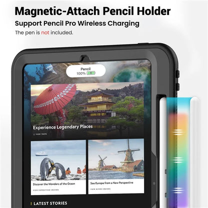 For iPad Pro 11 (2024) M4 A2836 Case Shockproof PC+TPU Tablet Cover with Kickstand, Pencil Holder