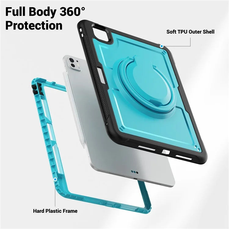 For iPad Pro 11 (2024) M4 A2836 Case Shockproof PC+TPU Tablet Cover with Kickstand, Pencil Holder