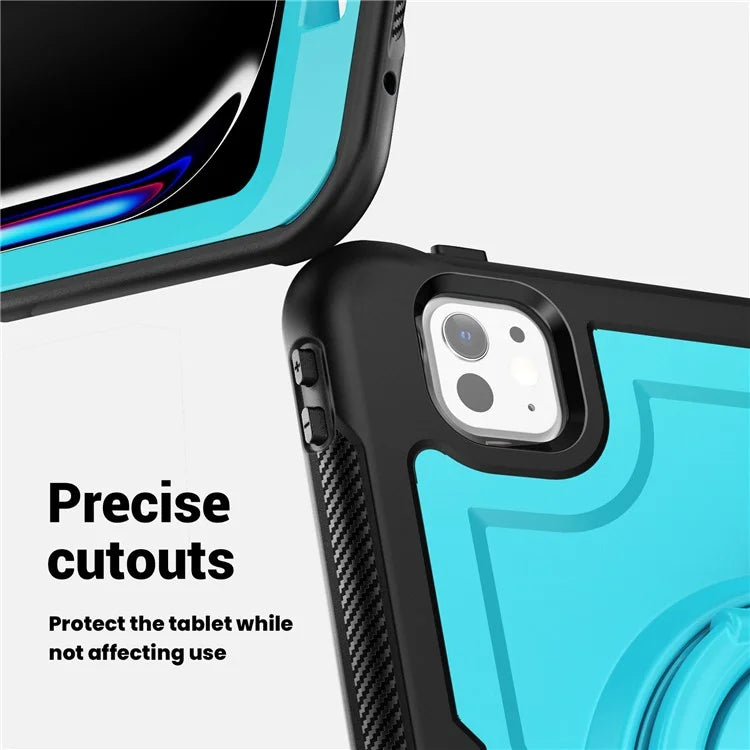 For iPad Pro 11 (2024) M4 A2836 Case Shockproof PC+TPU Tablet Cover with Kickstand, Pencil Holder