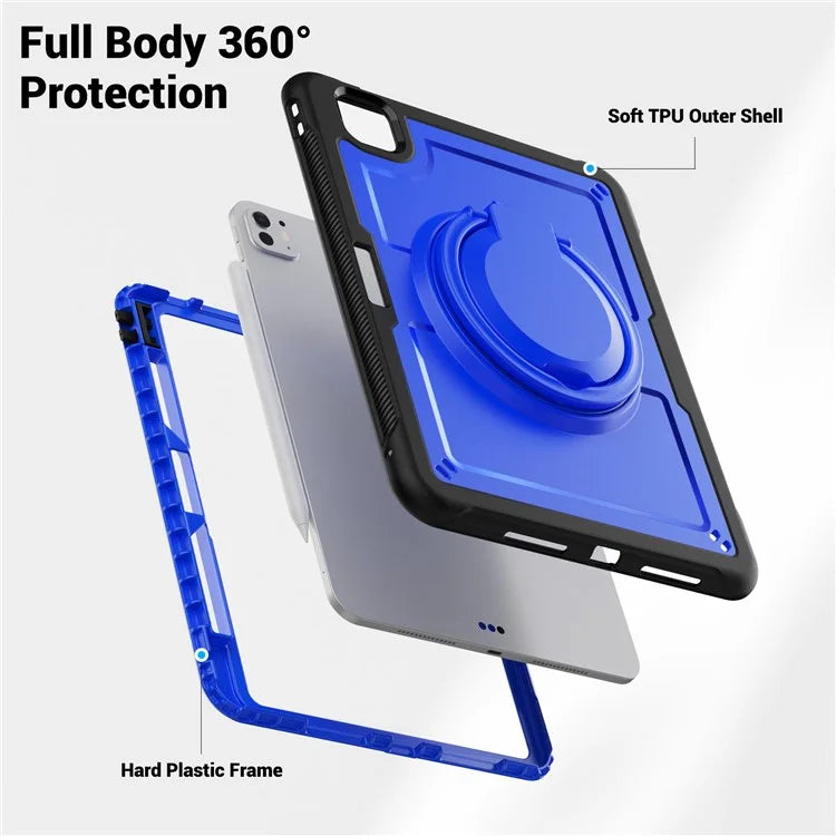 For iPad Pro 11 (2024) M4 A2836 Case Shockproof PC+TPU Tablet Cover with Kickstand, Pencil Holder