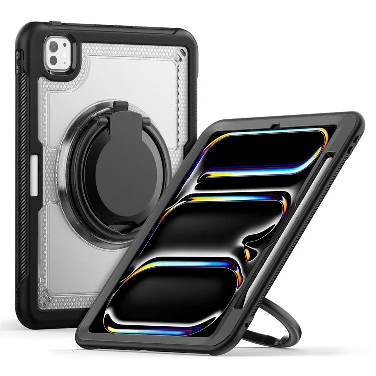 For iPad Pro 11 (2024) M4 A2836 Case Shockproof PC+TPU Tablet Cover with Kickstand, Pencil Holder