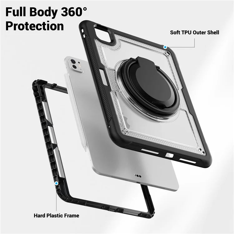For iPad Pro 11 (2024) M4 A2836 Case Shockproof PC+TPU Tablet Cover with Kickstand, Pencil Holder